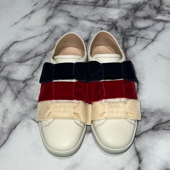 1000% Auth. Gucci ace velvet bow & leather sneaker 36 - Picture 2 of 8